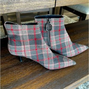 Zara Plaid Kitten Heel Pointed Toe Boots/Booties